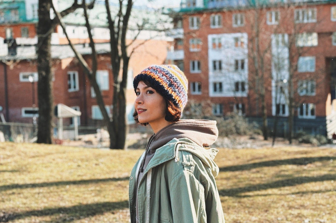 Handmade colorful striped wool beanie – soft, fluffy & warm hat perfect for outdoor wear