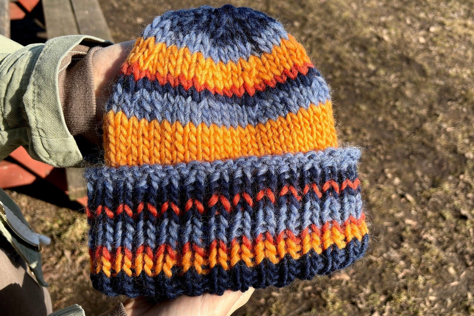 Handmade colorful striped wool beanie – soft, fluffy & warm hat perfect for outdoor wear