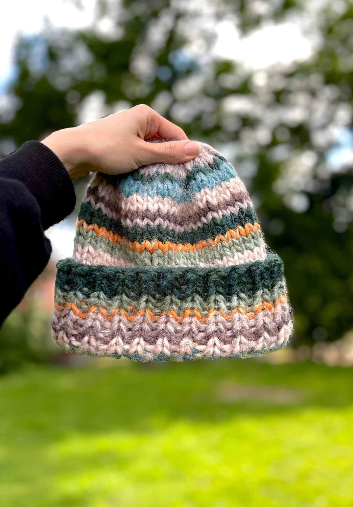 Handmade chunky wool beanie – a soft, warm & colorful striped knit hat perfect for winter